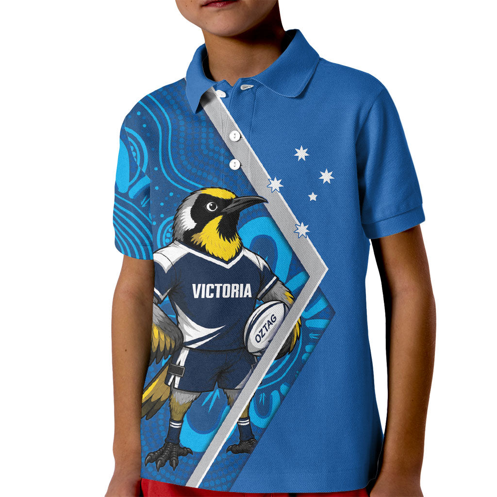 Victoria Oztag Custom Kid Polo Shirt Helmeted Honeyeater Mascot Indigenous Art