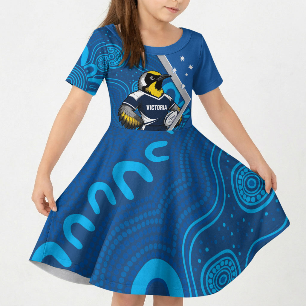 Victoria Oztag Custom Kid Short Sleeve Dress Helmeted Honeyeater Mascot Indigenous Art