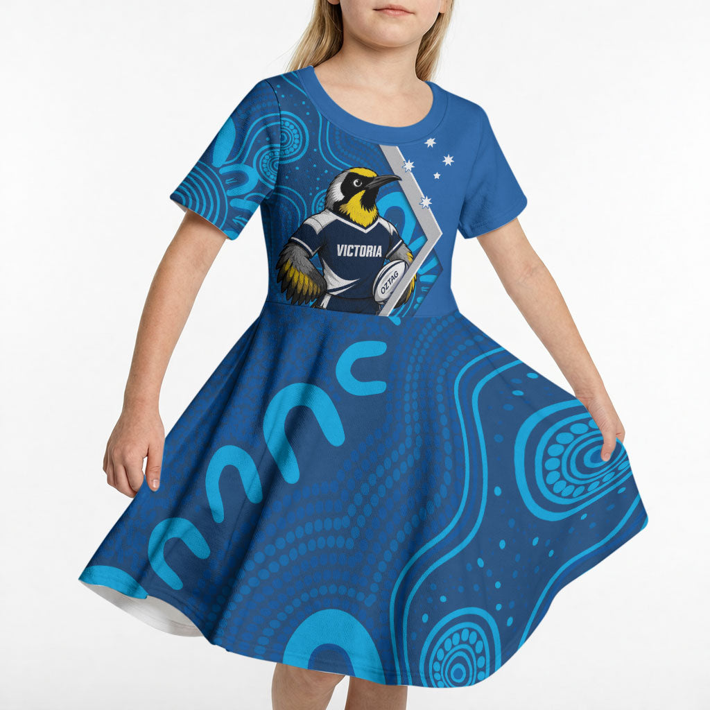Victoria Oztag Custom Kid Short Sleeve Dress Helmeted Honeyeater Mascot Indigenous Art