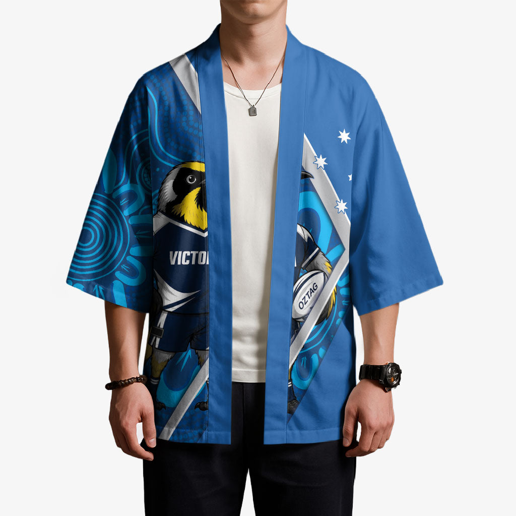 Victoria Oztag Custom Kimono Helmeted Honeyeater Mascot Indigenous Art