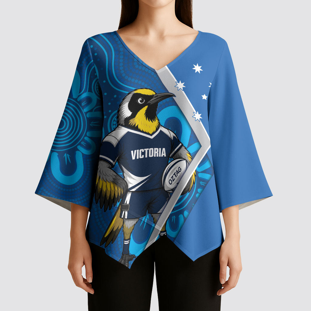 Victoria Oztag Custom Kimono Sleeve Blouse Helmeted Honeyeater Mascot Indigenous Art