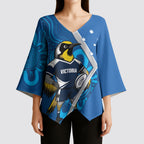 Victoria Oztag Custom Kimono Sleeve Blouse Helmeted Honeyeater Mascot Indigenous Art