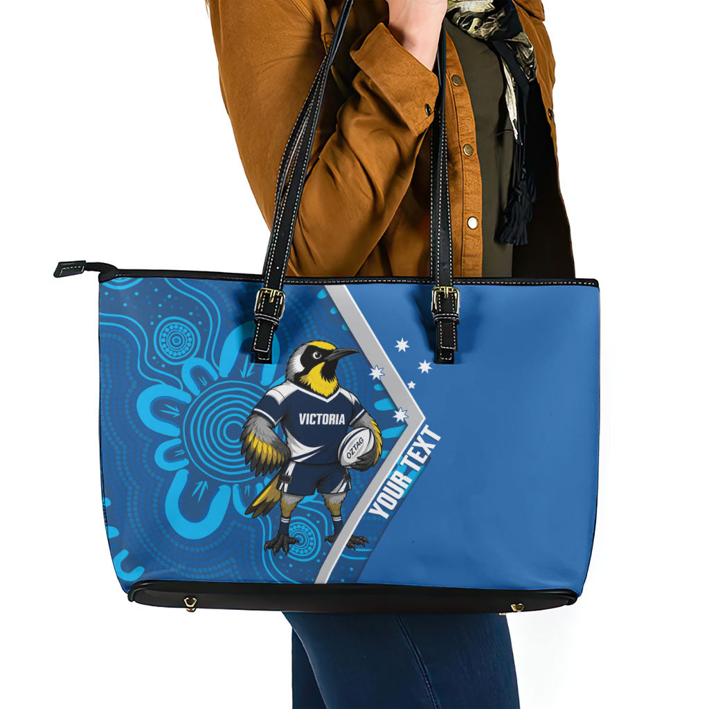 Victoria Oztag Custom Leather Tote Bag Helmeted Honeyeater Mascot Indigenous Art
