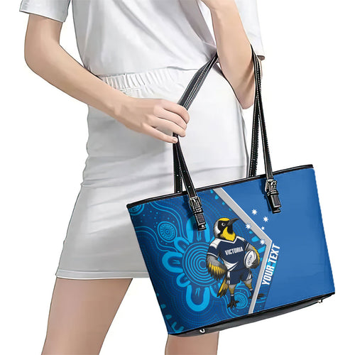 Victoria Oztag Custom Leather Tote Bag Helmeted Honeyeater Mascot Indigenous Art
