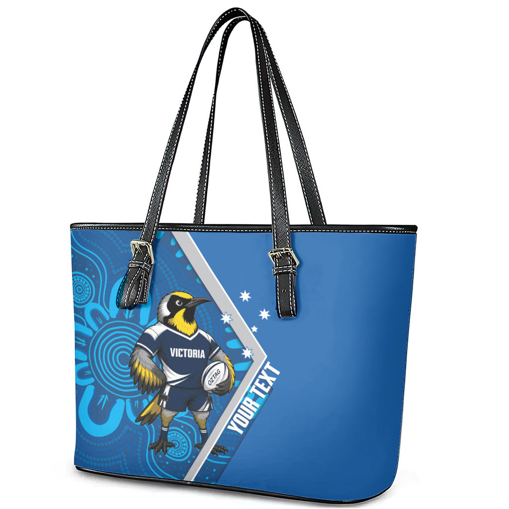Victoria Oztag Custom Leather Tote Bag Helmeted Honeyeater Mascot Indigenous Art