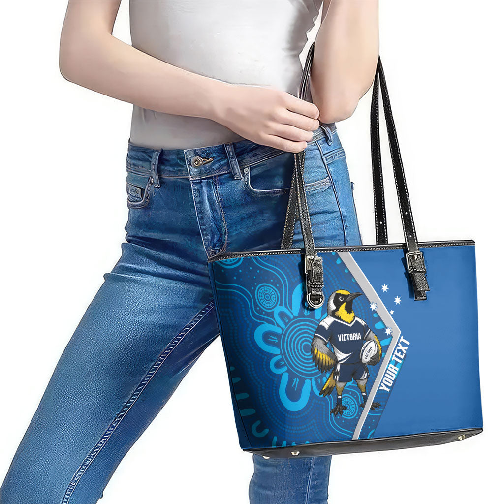 Victoria Oztag Custom Leather Tote Bag Helmeted Honeyeater Mascot Indigenous Art