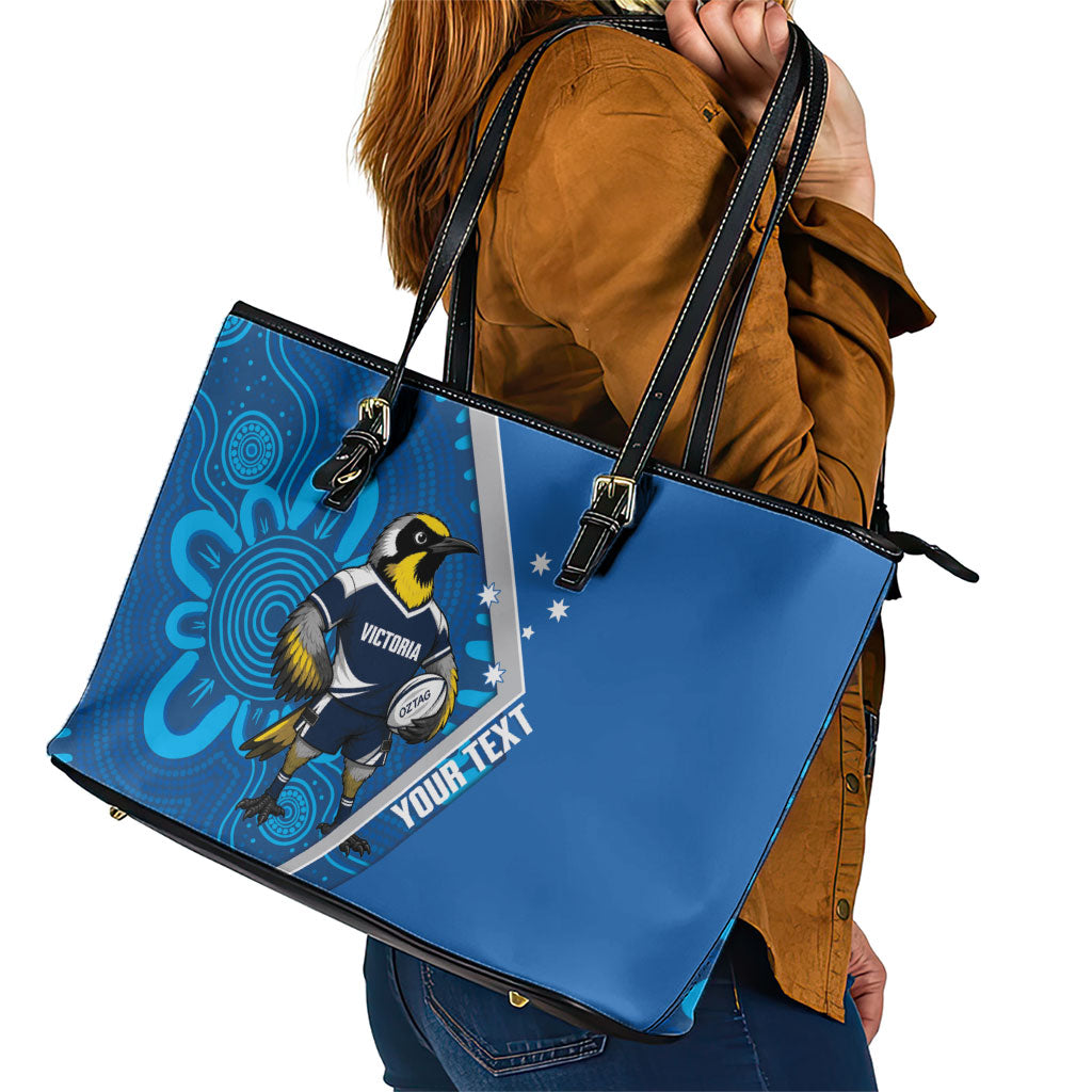 Victoria Oztag Custom Leather Tote Bag Helmeted Honeyeater Mascot Indigenous Art
