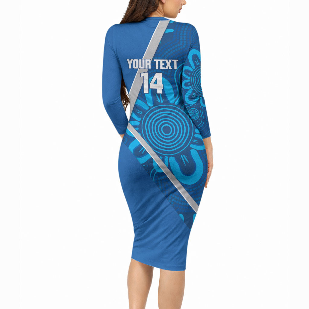 Victoria Oztag Custom Long Sleeve Bodycon Dress Helmeted Honeyeater Mascot Indigenous Art
