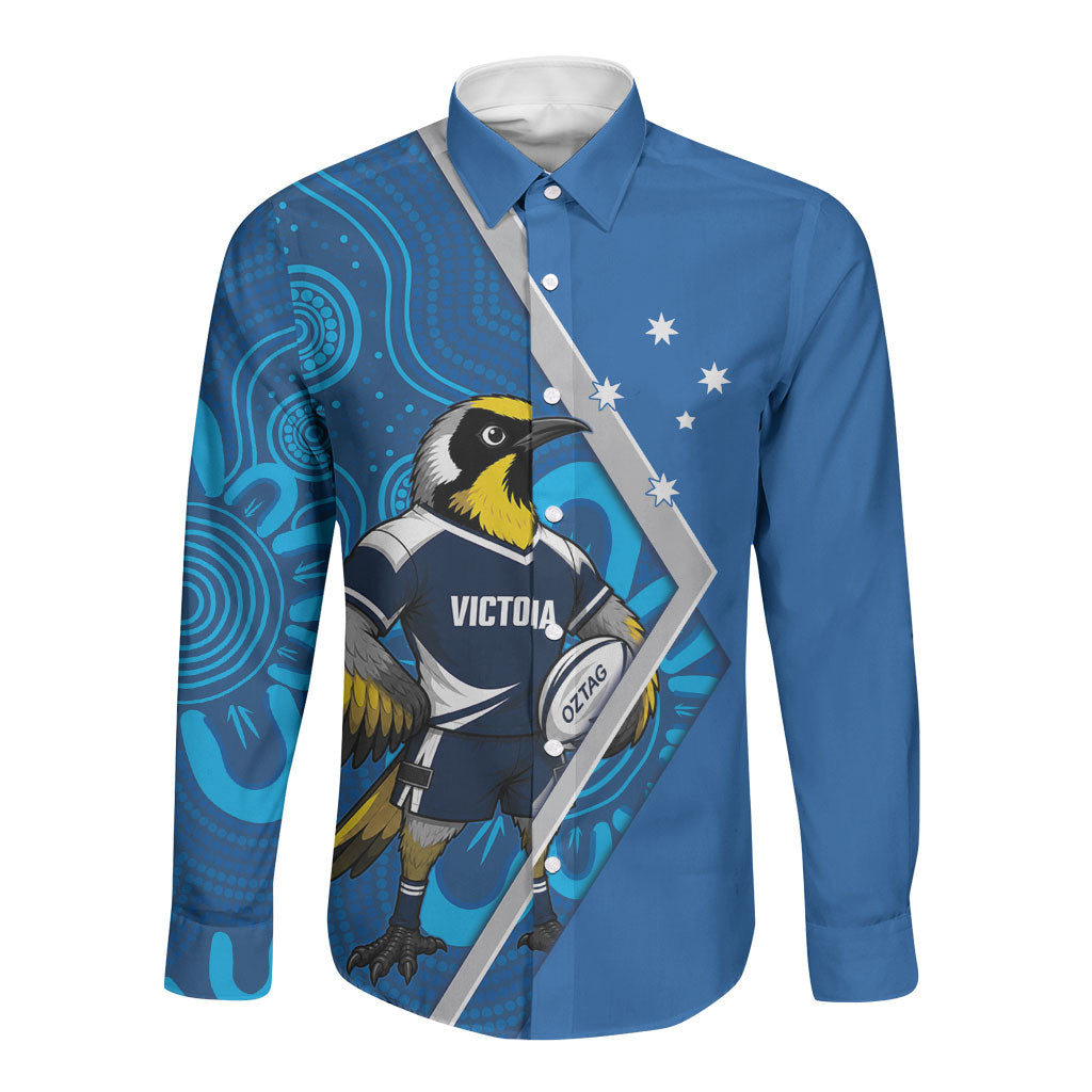 Victoria Oztag Custom Long Sleeve Button Shirt Helmeted Honeyeater Mascot Indigenous Art