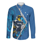 Victoria Oztag Custom Long Sleeve Button Shirt Helmeted Honeyeater Mascot Indigenous Art