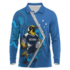 Victoria Oztag Custom Long Sleeve Polo Shirt Helmeted Honeyeater Mascot Indigenous Art