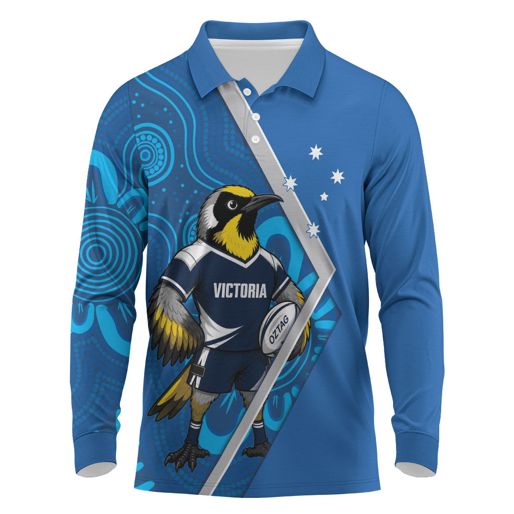 Victoria Oztag Custom Long Sleeve Polo Shirt Helmeted Honeyeater Mascot Indigenous Art