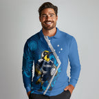 Victoria Oztag Custom Long Sleeve Polo Shirt Helmeted Honeyeater Mascot Indigenous Art