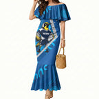 Victoria Oztag Custom Mermaid Dress Helmeted Honeyeater Mascot Indigenous Art