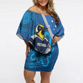 Victoria Oztag Custom Off Shoulder Short Dress Helmeted Honeyeater Mascot Indigenous Art