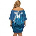 Victoria Oztag Custom Off Shoulder Short Dress Helmeted Honeyeater Mascot Indigenous Art