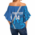 Victoria Oztag Custom Off Shoulder Wrap Waist Top Helmeted Honeyeater Mascot Indigenous Art
