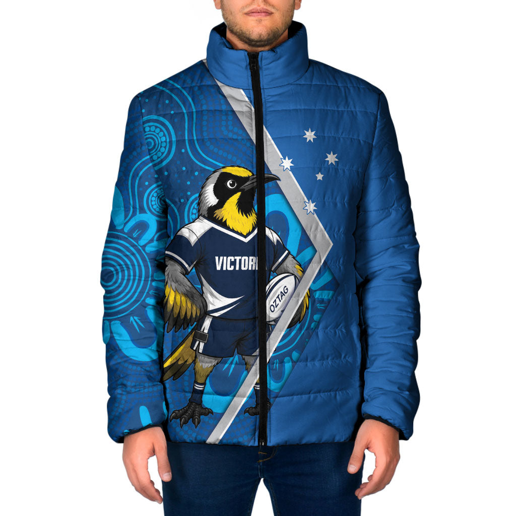 Victoria Oztag Custom Padded Jacket Helmeted Honeyeater Mascot Indigenous Art