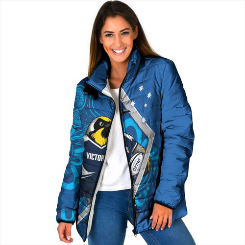 Victoria Oztag Custom Padded Jacket Helmeted Honeyeater Mascot Indigenous Art