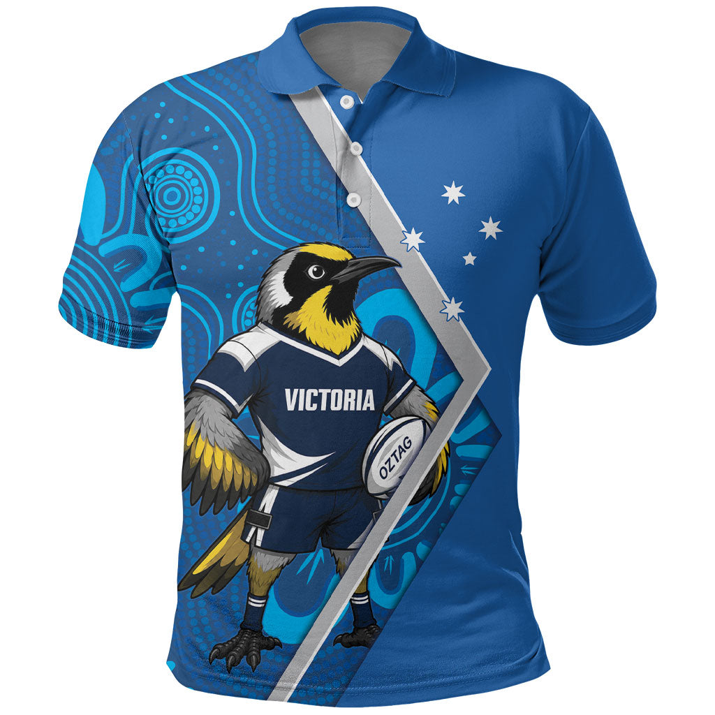 Victoria Oztag Custom Polo Shirt Helmeted Honeyeater Mascot Indigenous Art