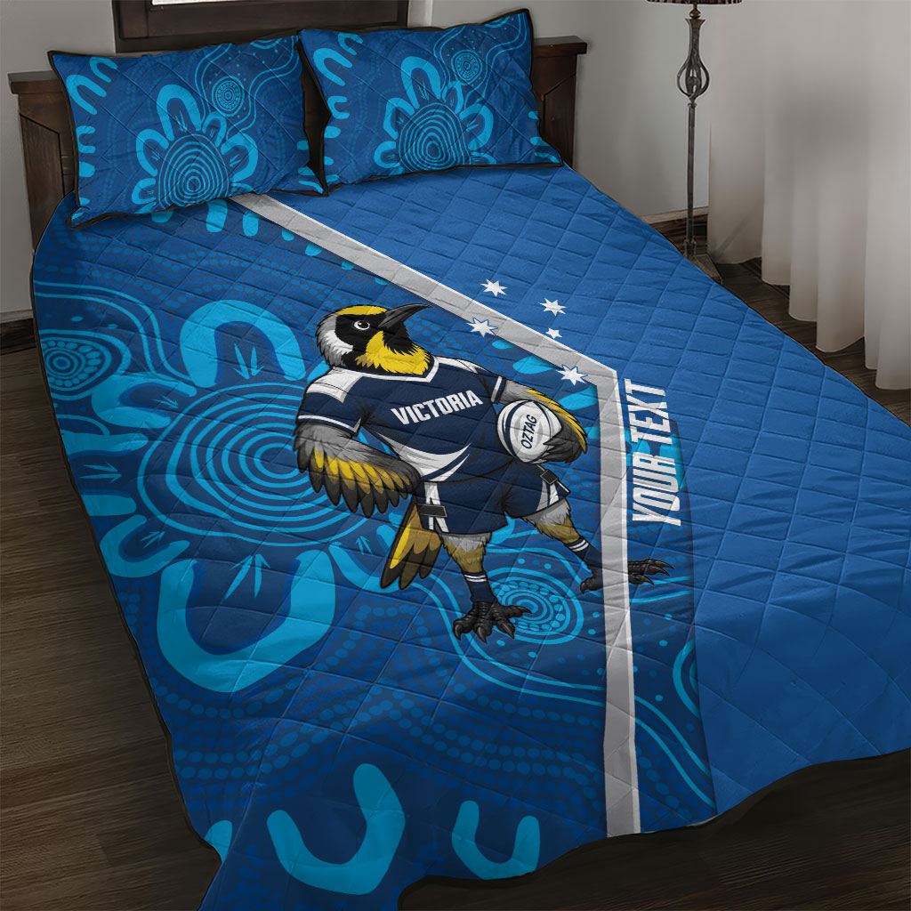 Victoria Oztag Custom Quilt Bed Set Helmeted Honeyeater Mascot Indigenous Art
