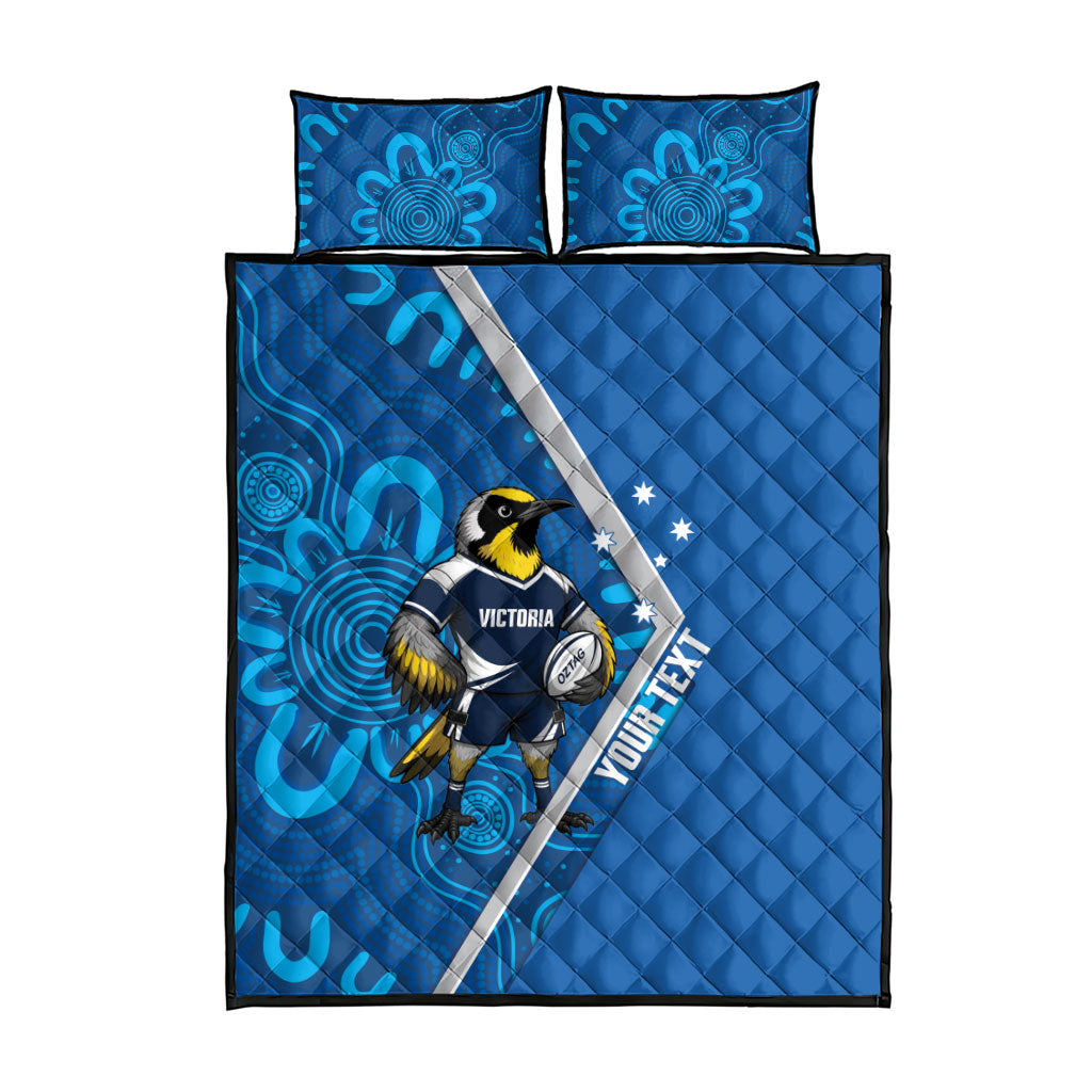 Victoria Oztag Custom Quilt Bed Set Helmeted Honeyeater Mascot Indigenous Art