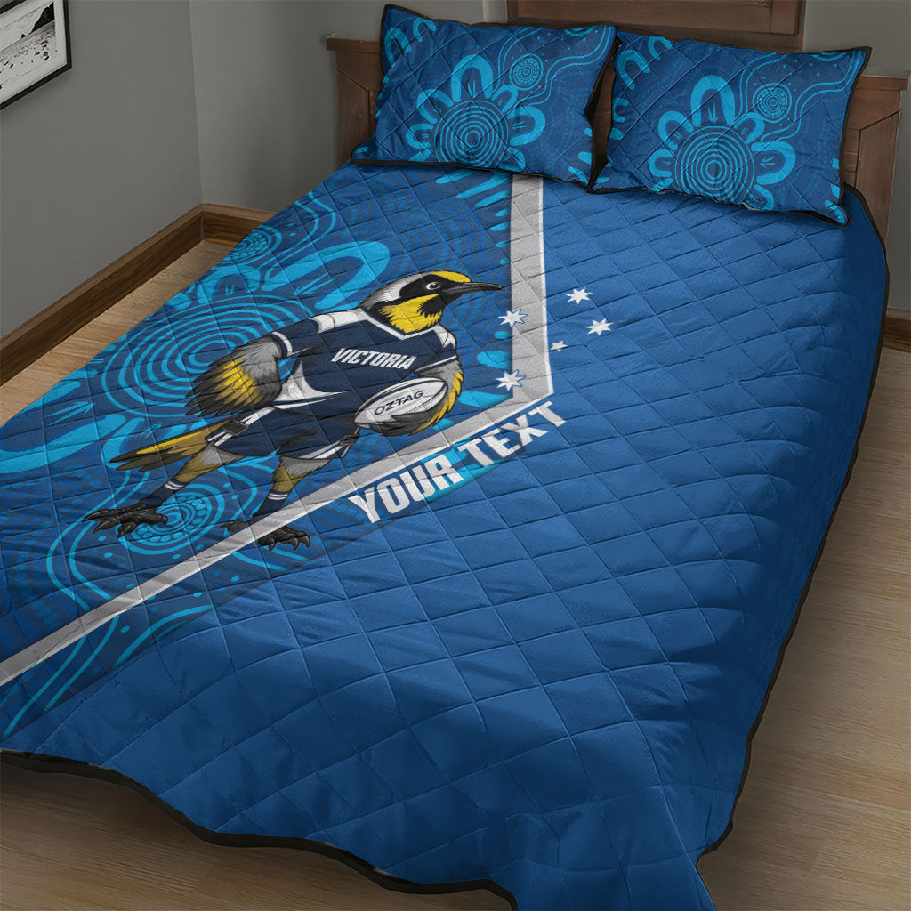 Victoria Oztag Custom Quilt Bed Set Helmeted Honeyeater Mascot Indigenous Art