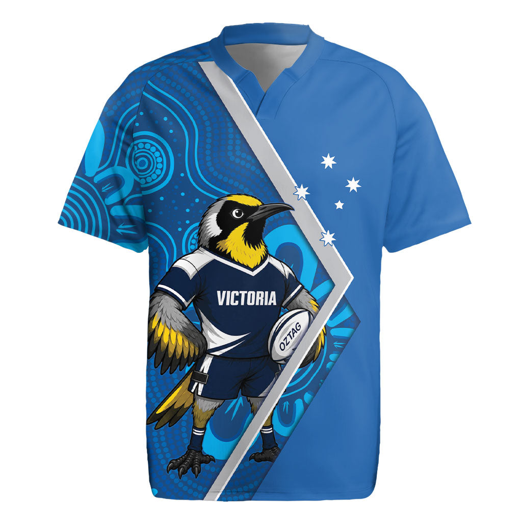 Victoria Oztag Custom Rugby Jersey Helmeted Honeyeater Mascot Indigenous Art