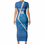 Victoria Oztag Custom Short Sleeve Bodycon Dress Helmeted Honeyeater Mascot Indigenous Art