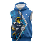 Victoria Oztag Custom Sleeveless Hoodie Helmeted Honeyeater Mascot Indigenous Art