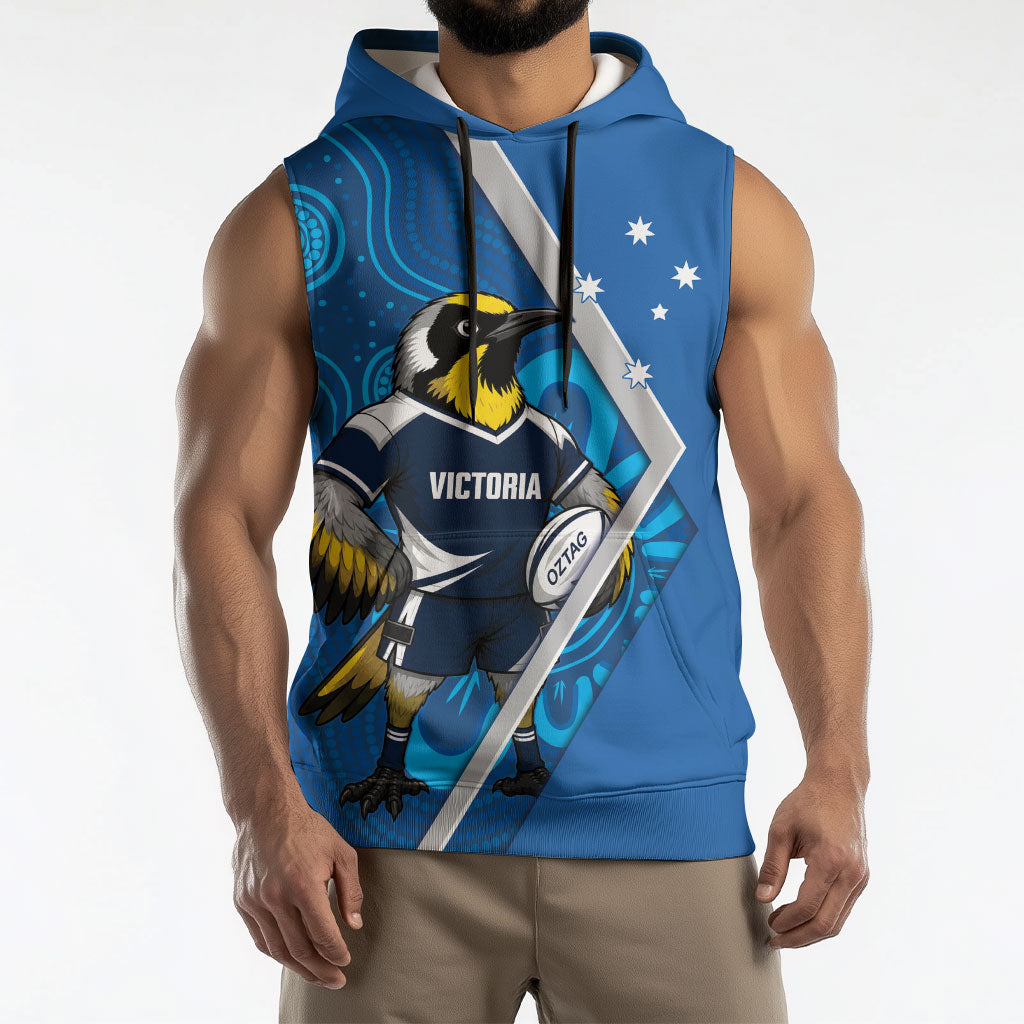 Victoria Oztag Custom Sleeveless Hoodie Helmeted Honeyeater Mascot Indigenous Art