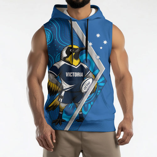 Victoria Oztag Custom Sleeveless Hoodie Helmeted Honeyeater Mascot Indigenous Art