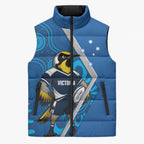 Victoria Oztag Custom Sleeveless Puffer Jacket Helmeted Honeyeater Mascot Indigenous Art