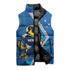 Victoria Oztag Custom Sleeveless Puffer Jacket Helmeted Honeyeater Mascot Indigenous Art