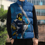Victoria Oztag Custom Sleeveless Puffer Jacket Helmeted Honeyeater Mascot Indigenous Art