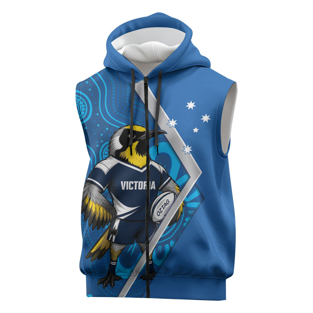 Victoria Oztag Custom Sleeveless Zip Hoodie Helmeted Honeyeater Mascot Indigenous Art