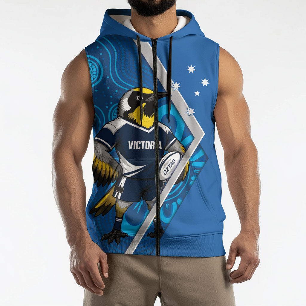 Victoria Oztag Custom Sleeveless Zip Hoodie Helmeted Honeyeater Mascot Indigenous Art