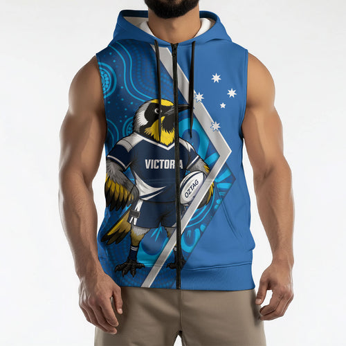 Victoria Oztag Custom Sleeveless Zip Hoodie Helmeted Honeyeater Mascot Indigenous Art