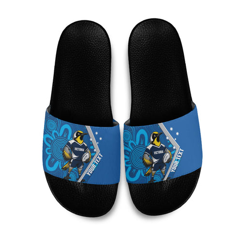 Victoria Oztag Custom Slide Sandals Helmeted Honeyeater Mascot Indigenous Art