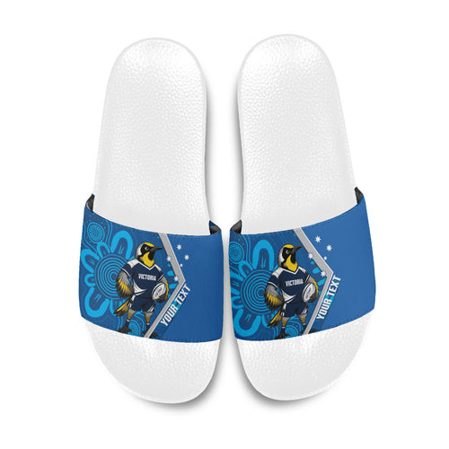 Victoria Oztag Custom Slide Sandals Helmeted Honeyeater Mascot Indigenous Art