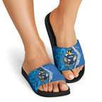 Victoria Oztag Custom Slide Sandals Helmeted Honeyeater Mascot Indigenous Art