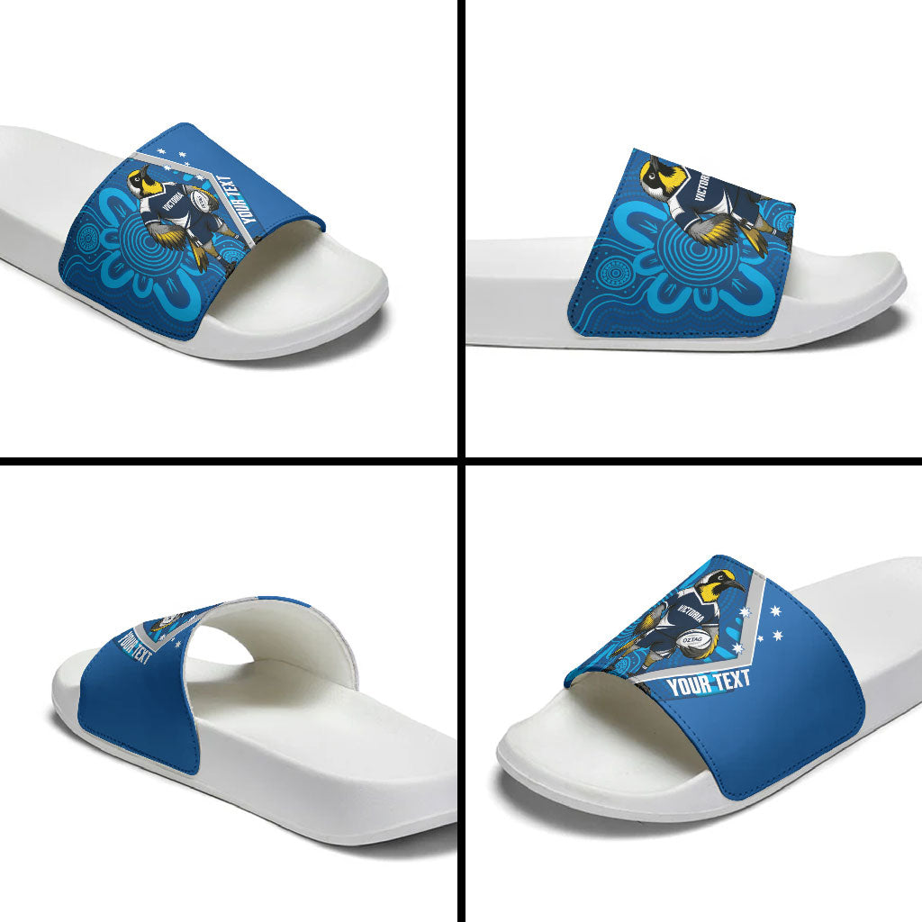 Victoria Oztag Custom Slide Sandals Helmeted Honeyeater Mascot Indigenous Art