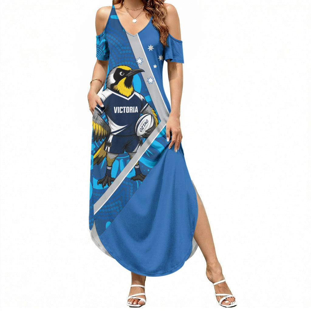 Victoria Oztag Custom Summer Maxi Dress Helmeted Honeyeater Mascot Indigenous Art