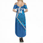 Victoria Oztag Custom Summer Maxi Dress Helmeted Honeyeater Mascot Indigenous Art