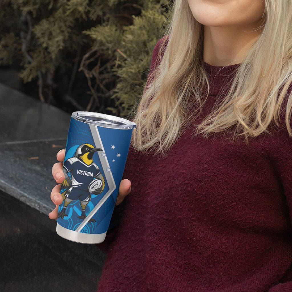 Victoria Oztag Custom Tumbler Cup Helmeted Honeyeater Mascot Indigenous Art