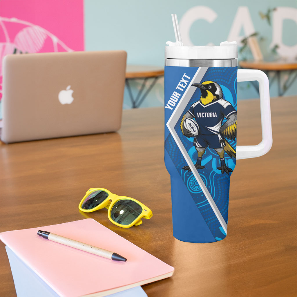 Victoria Oztag Custom Tumbler With Handle Helmeted Honeyeater Mascot Indigenous Art