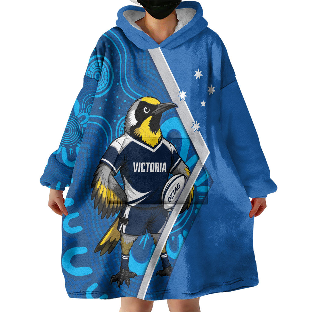Victoria Oztag Custom Wearable Blanket Hoodie Helmeted Honeyeater Mascot Indigenous Art