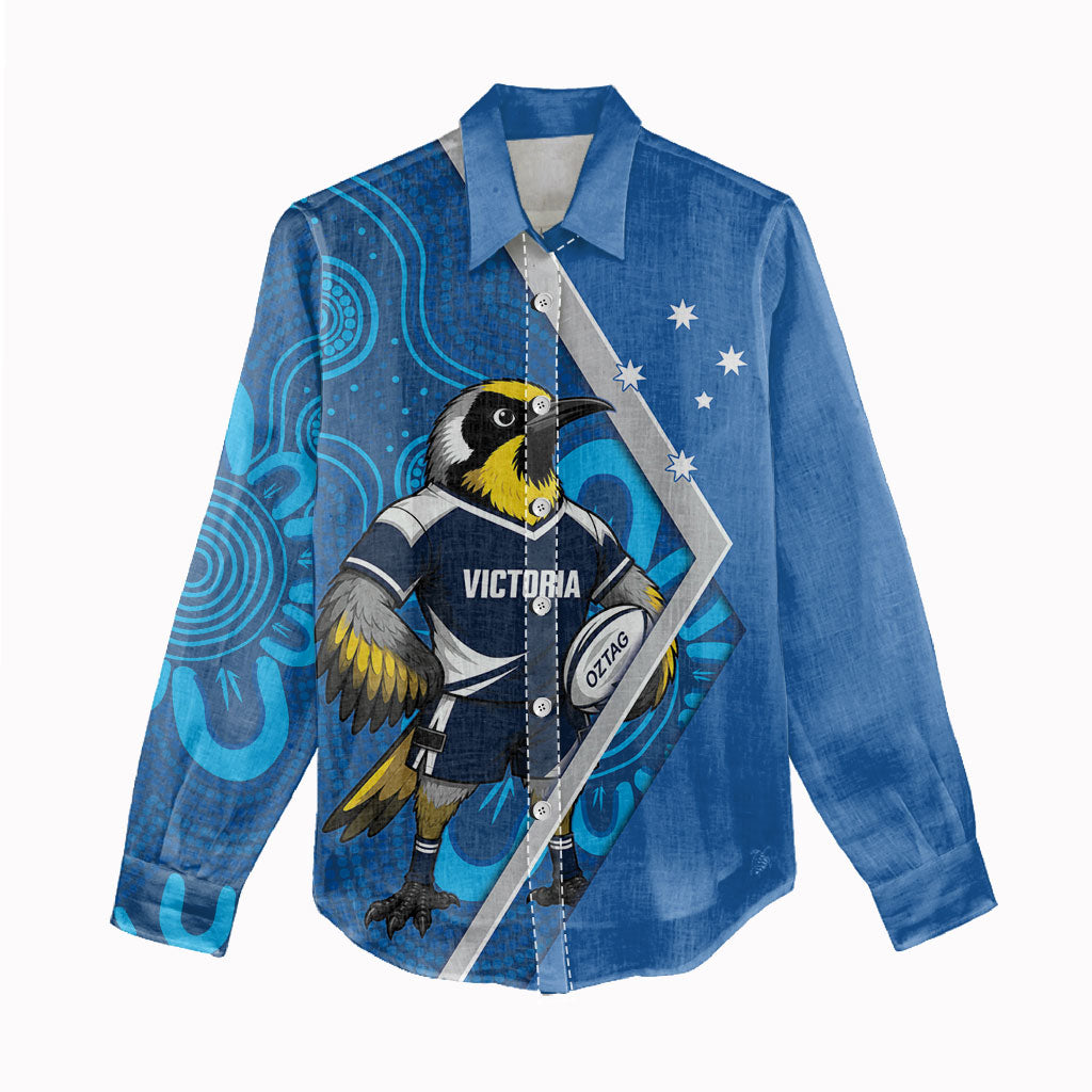 Victoria Oztag Custom Women Casual Shirt Helmeted Honeyeater Mascot Indigenous Art