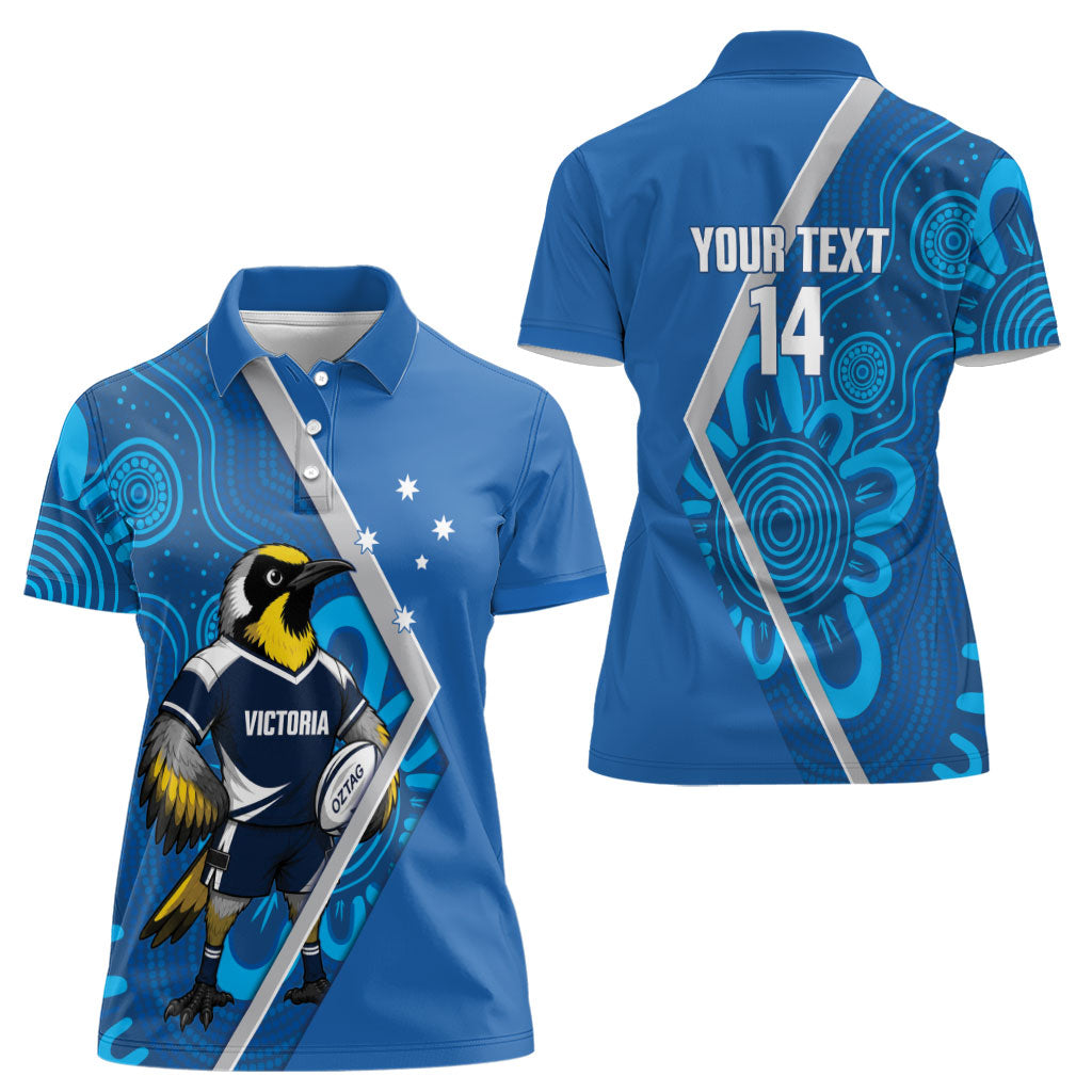 Victoria Oztag Custom Women Polo Shirt Helmeted Honeyeater Mascot Indigenous Art
