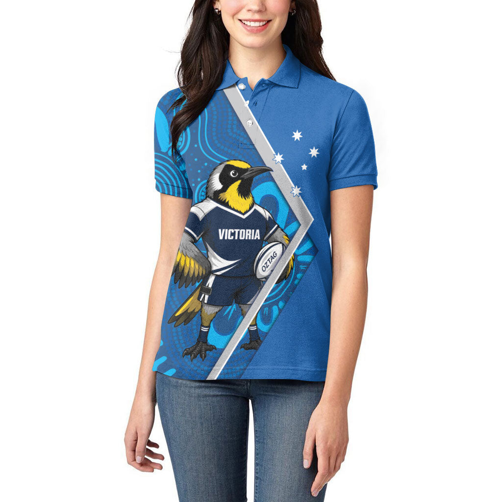 Victoria Oztag Custom Women Polo Shirt Helmeted Honeyeater Mascot Indigenous Art